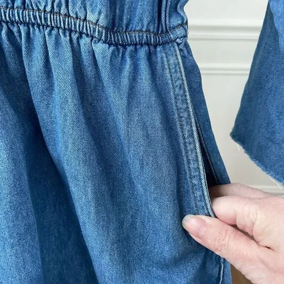 Vintage 90s Coldwater Creek Chambray Denim Dress Raw Hem Blue Small Petite - Picture 4 of 7